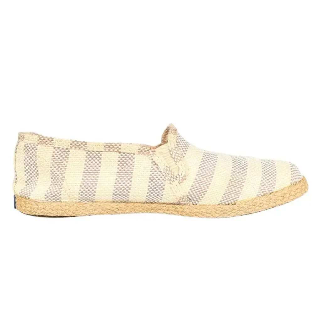 Keds Women's 7 Twin Jute Cream Gray Stripe Slip On Espadrille Flats